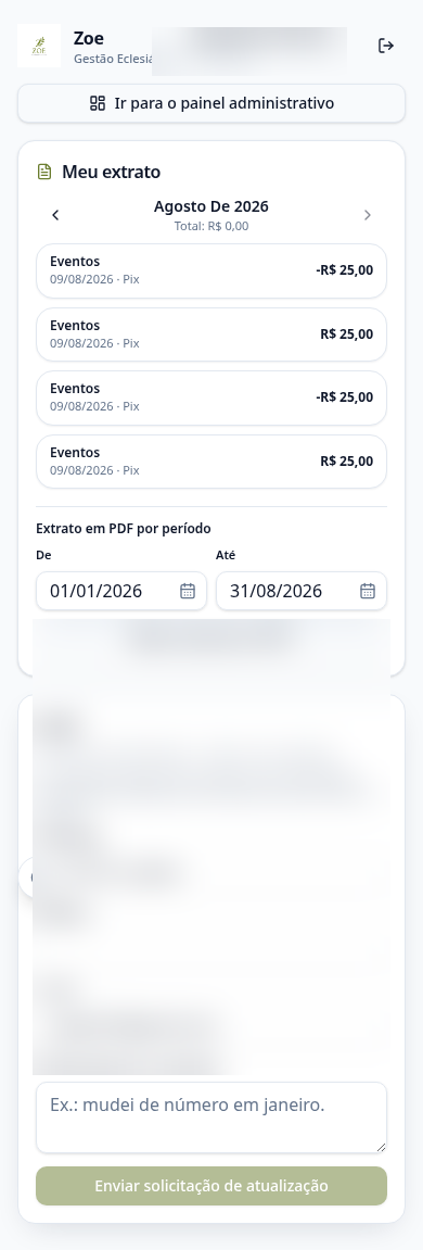 Tela real do Acesso Rápido do membro no celular